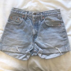 Levi denim high-rise light wash shorts